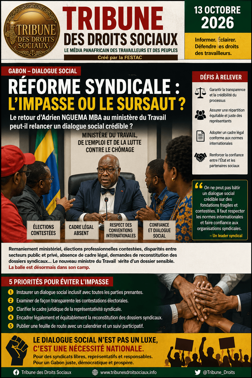 GABON : LA DÉMOCRATISATION SYNDICALE À L’ÉPREUVE DU REMANIEMENT MINISTÉRIEL